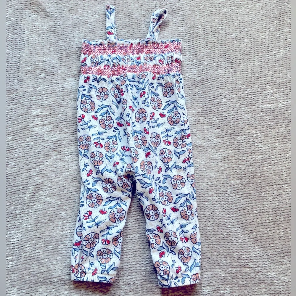 Carter's Floral Romper Jumpsuit 12M Ruched Cottagecore Easter‎ Spring Flowers